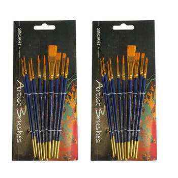 2x 10pc Sinoart Premium Synthetic Golden Sable Artist Painting Brush Set Blue