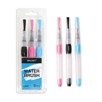 3pc Sinoart Refillable Water Tank Synthetic Fibre Brush Set Pink/Blue/Black