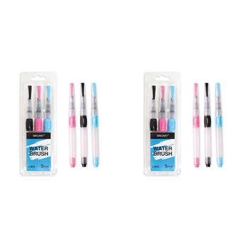2x 3pc Sinoart Refillable Water Tank Synthetic Fibre Brush Set Pink/Blue/Black