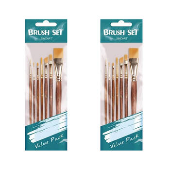 2x 7pc Sinoart Multipurpose Short Handle Painting Brush Set Golden Taklon