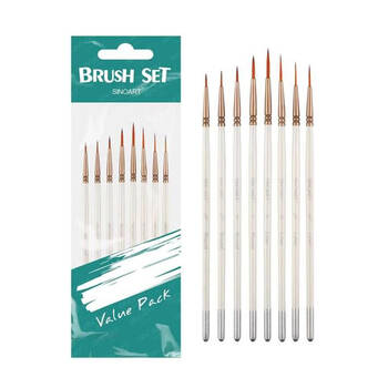 8pc Sinoart Artists Short-Handle Fine Detail Brush Set Golden Taklon White