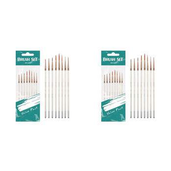 2x 8pc Sinoart Artists Short-Handle Fine Detail Brush Set Golden Taklon White