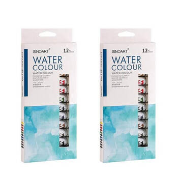 2x 12pc Sinoart Student Non-Fading Transparent Watercolours Paint Set 12ml