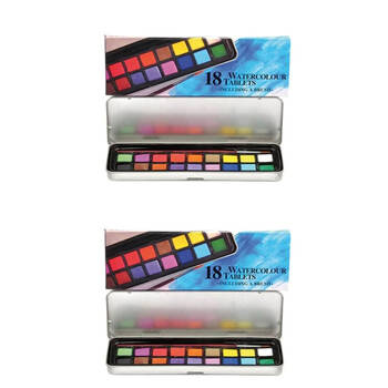 2x 18pc Sinoart Sino Watercolour Colour Paint and Brush Set Multi-Coloured