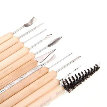 11pc Sinoart Precision Tool Pottery Sculpting Clean-Up Kit Set Wooden