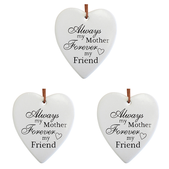 3PK LVD Ceramic Hanging 8x9cm Heart Mother w/ Hanger Ornament Decor