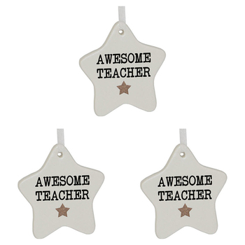 3PK LVD Ceramic Hanging 8x9cm Star Awesome Teacher w/ Hanger Ornament Decor