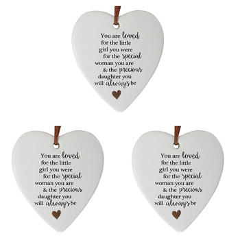 3PK LVD Ceramic Hanging 8x9cm Heart Precious Daught w/ Hanger Ornament Decor