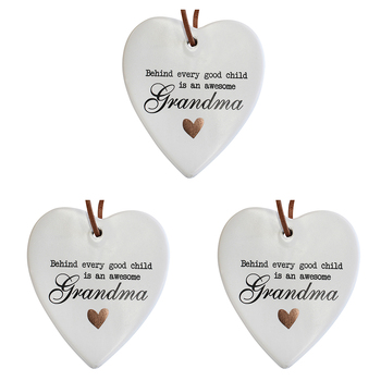 3PK LVD Ceramic Hanging 8x9cm Heart Grandma w/ Hanger Ornament Decor