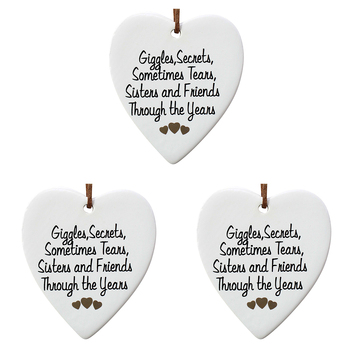 3PK LVD Ceramic Hanging 8x9cm Heart Sisters w/ Hanger Ornament Decor