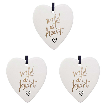 3PK LVD Ceramic Hanging 8x9cm Heart Wild At Heart w/ Hanger Ornament Decor