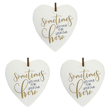 3PK LVD Ceramic Hanging 8x9cm Heart Hero Tag w/ Hanger Decor