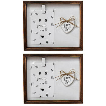 2PK LVD Wooden Glass Photo/Picture Natural Frame 25.5x3.5x21cm Love My Cat