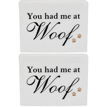 2PK LVD Ceramic You Had Me At Woof Sign Wall Decoration 13x4x10cm Blach/White