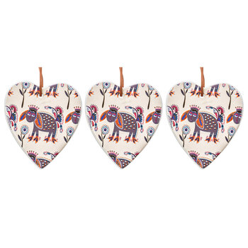3PK LVD Ceramic Hanging 8x9cm Heart Vintage Sheep Ornament Home Decor