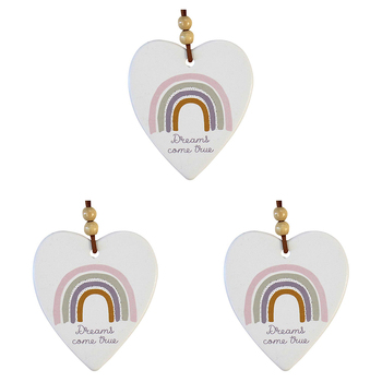 3PK LVD Ceramic Hanging 8x9cm Heart Rainbow Dreams w/ Hanger Ornament Decor