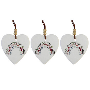 3PK LVD Ceramic Hanging 8x9cm Heart Rainbow Flowers w/ Hanger Ornament Decor