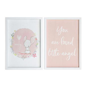 2pc LVD MDF 28cm Little Angel Sign Kids Bedroom Decor Set - Pink/White