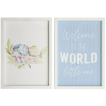 2pc LVD Welcome World & Bear Wooden Sign Set 20x28cm