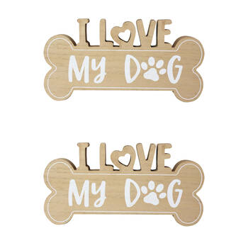 2PK LVD Love My Dog Hanging Wooden Decorative Wall Sign 20x11cm White/Natural