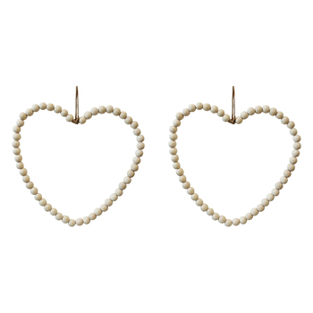 2PK LVD Wood/Metal/Jute 32cm Beaded Heart Hanging Ornament Large - Natural