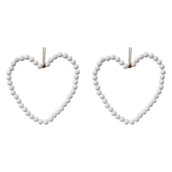 2PK LVD Wood/Metal/Jute 25cm Beaded Heart Hanging Ornament Medium - White