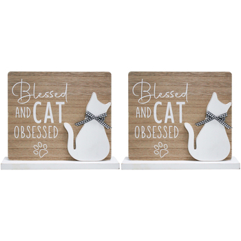 2PK LVD 25cm MDF Sign Blessed Cat Home/Room Decorative Display