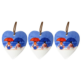 3PK LVD Ceramic Hanging 8x9cm Heart Partners In Crime Ornament Home Decor