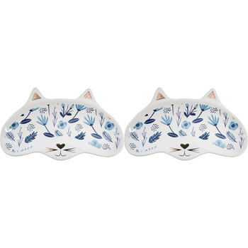 2PK LVD Cat Folk Ceramic 19cm Trinket Glasses Dish Home Decor -  Blue
