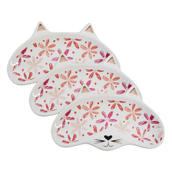 3PK LVD Cat Folk Ceramic 19cm Trinket Glasses Dish Home Decor -  Pink