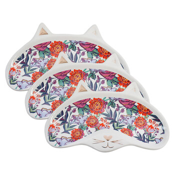 3PK LVD Cat Tapestry Ceramic 19cm Trinket Soap/Glasses Dish Table Decor