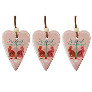 3PK LVD Ceramic Hanging 6x8cm Gift Tag Heart Folk For You Ornament Decor