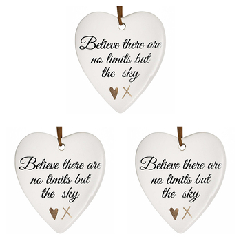 3PK LVD Ceramic Hanging 8x9cm Heart Believe Sky w/ Hanger Ornament Decor