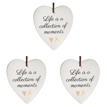 3PK LVD Ceramic Hanging 8x9cm Heart Moments w/ Hanger Ornament Decor