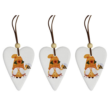 3PK LVD Ceramic Hanging 6x8cm Gift Tag Heart Sunflower Gnome Ornament Decor