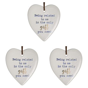 3PK LVD Ceramic Hanging 8x9cm Heart Related Only Gift w/ Hanger Ornament Decor