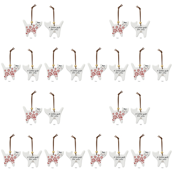 12PK LVD 9x9cm Ceramic Cat Gift Tag Red Folk Home Decor - White