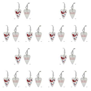 12PK LVD 6x8cm Ceramic Gift Heart Folk Home Christmas Decor - White