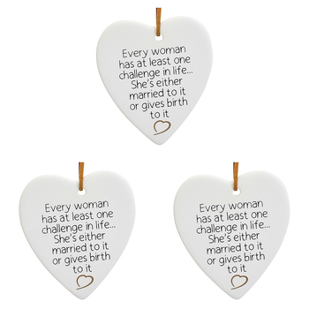 3PK LVD Ceramic Hanging 8x8cm Heart Woman Challenge w/ Hanger Ornament Decor