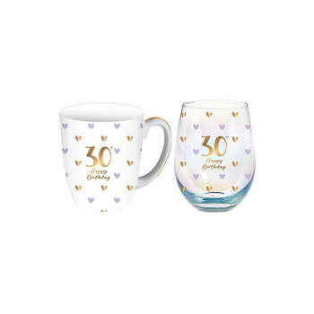 LMD Glass 30th Sweet Heart Mug & Stemless Set 400ml