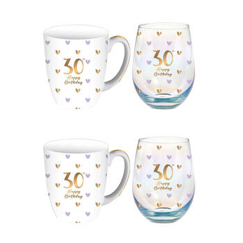 2PK LMD Glass 30th Sweet Heart Mug & Stemless Set 400ml