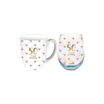 LMD Glass 50th Sweet Heart Mug & Stemless Set 400ml