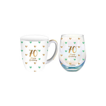 LMD Glass 70th Sweet Heart Mug & Stemless Set 400ml