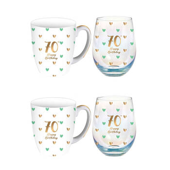 2PK LMD Glass 70th Sweet Heart Mug & Stemless Set 400ml
