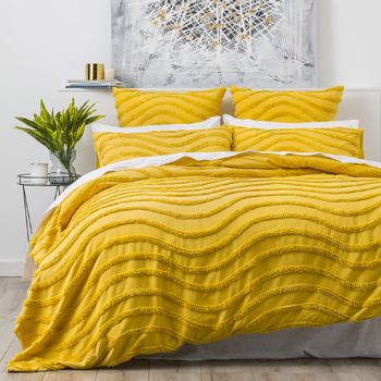 Cloud Linen Wave Cotton Chenille VT Washed Tufted Quilt Cover Set Queen Mustard