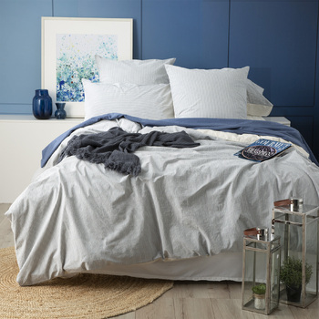 Renee Taylor Portifino Yarn Dyed VT Wash Cotton Quilt Cover Set Super King Blue