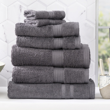 7pc Renee Taylor Stella 650GSM Super Soft Bamboo Cotton Towel Set Charcoal