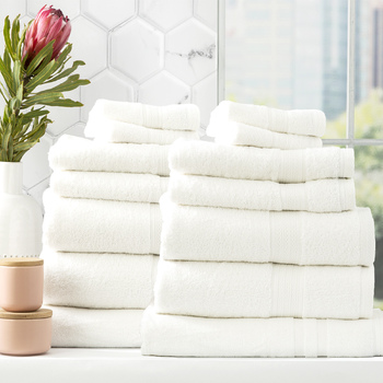 14pc Renee Taylor Stella 650GSM Super Soft Bamboo Cotton Towel Set  White
