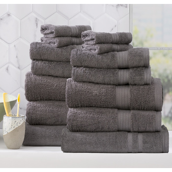 14pc Renee Taylor Stella 650GSM Super Soft Bamboo Cotton Towel Set Charcoal