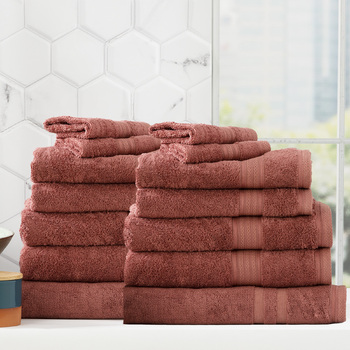 14pc Renee Taylor Stella 650GSM Super Soft Bamboo Cotton Towel Set Brick